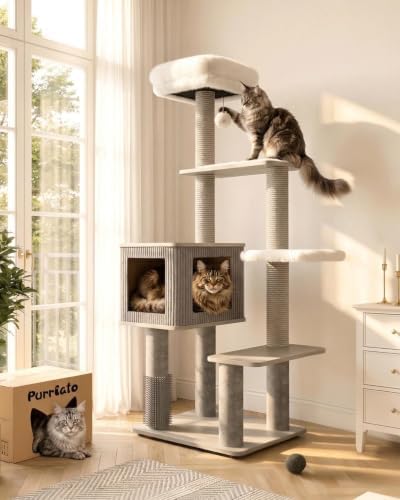 60" Heavy Duty Cat Tree, Tall Cat Tower for Large Cats, Grey by Purrlato