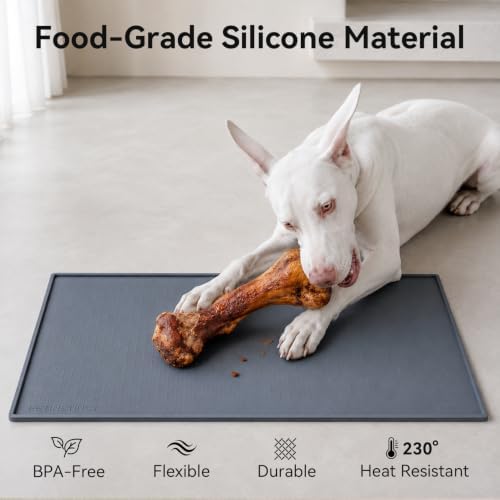 Extra Large Dog Food Mat, Food-Grade Silicone Mat, 24x16, Gray - Image 3