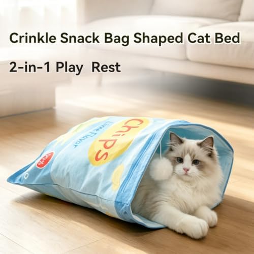 Cat Warm Sleeping Bag Potato Chip Bag Design Crinkle Toy (Blue) - Image 4