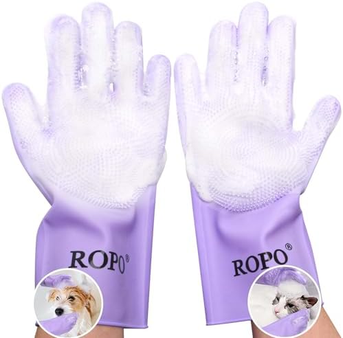 ROPO silicone gloves for pet grooming, multi-functional gloves for pet hair shedding, bathing, and massage (Purple) by Petsupplies