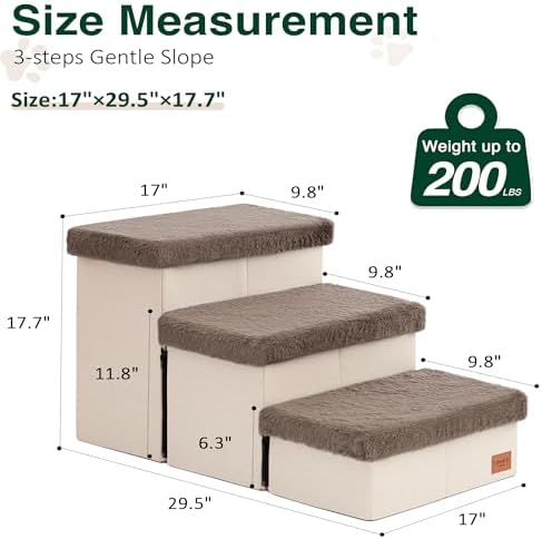 Love's cabin Dog Stairs for High Bed, Foldable Pet Stairs for Small Medium or Large Dogs Puppy with Storage for Bed or Couch, Cat Dog Steps Ramp with Zip up to 200 lbs, Brown, 3 Steps - Image 2