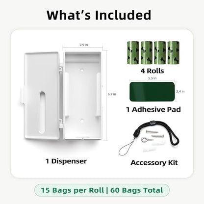 URSPET Dog Poop Bag Dispenser with 4 Rolls, Wall Mount Pet Waste Holder - Image 3