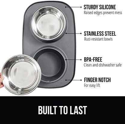 GORILLA GRIP Dog Bowl Set with Feeding Mat, 304 Stainless Steel, 1 Cup Gray - Image 2