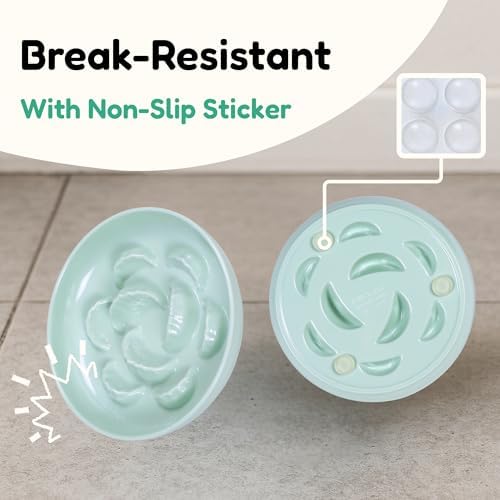 Slow Feeder Bowl for Cats and Small Dogs - Set of 3 Melamine Puzzle Cat Plates for Wet & Dry Food- Whisker Friendly & Dishwasher Safe & Non Slip Design (Blue + Green +White *3, 6.3''W) - Image 5
