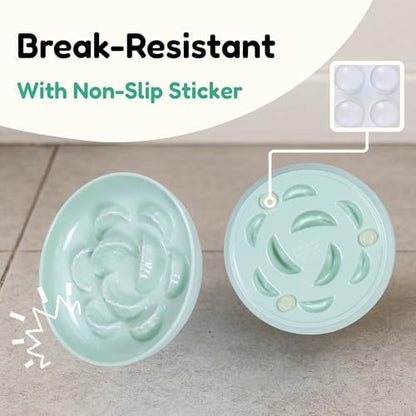 Slow Feeder Bowl for Cats and Small Dogs - Set of 3 Melamine Puzzle Cat Plates for Wet & Dry Food- Whisker Friendly & Dishwasher Safe & Non Slip Design (Blue + Green +White *3, 6.3''W) - Image 5