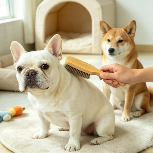 Boar Bristle Dog Brush for Short Haired Dogs, Natural Wooden Grooming Tool, Reduce Shedding, Detangle & Massage Sensitive Skin, Grooming to Calm Dogs & Build Pet Owner Bonding (Peach wood) - Image 5