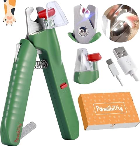 Pawsibility - Reinvented Pet Nail Clippers for Your Pal - [USB Rechargeable] - LED Light for Bloodline | Razor Sharp and Durable Blade | Vets Recommended Trimming Tool for Dogs and Cats - Green by Pawsibility