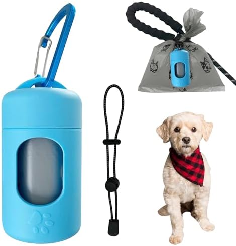 Dog Poop Bag Dispenser for Leash with Snap Clip, Skin-friendly Texture Waste Bag Holder for Dog Walks and Cats, Pets Litter Bag Container, Indoor & Outdoor Use (Blue, 1) by Infinite+Node