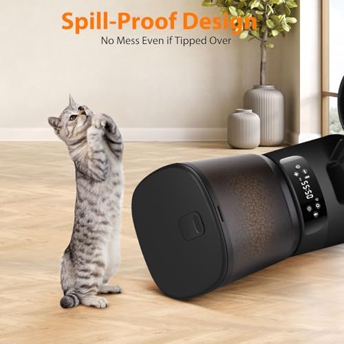 Automatic Cat Feeders for Two Cats, 5L/20 Cups Double Automatic Cat Food Dispenser with 2 Stainless Bowls, Timer Setting 20 Portions 6 Meals Per Day, 10s Meal Call (Black) - Image 6