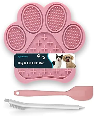Lick Mat for Dogs and Cats, Premium Lick Pad with Suction Cups,Dog Slow Feeder Dowl Mat for Bathing Grooming Nailing Trimming, Food-Grade, Non-Toxic (Pink) by HANZOTO