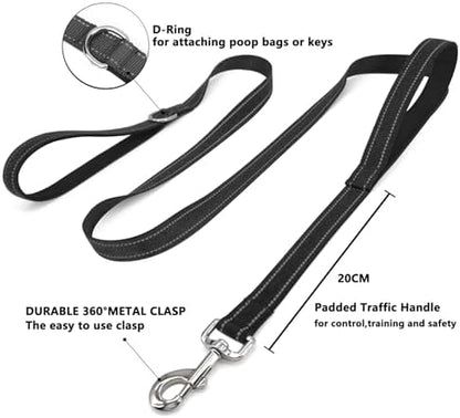 6 FT Black Nylon Reflective Dog Leash for Large Dogs with 2 Padded Handle - Image 3