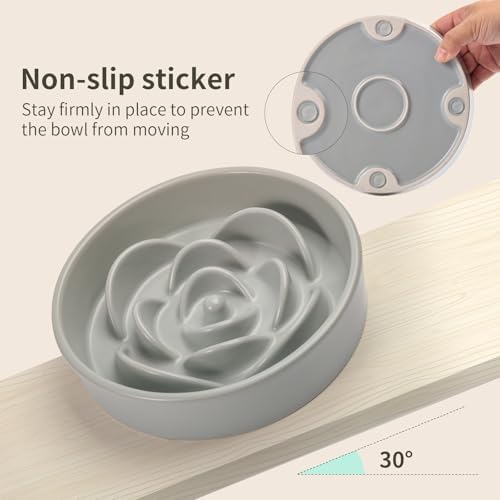 Grey Ceramic Slow Feeder Dog Bowl for Small and Medium Breeds,6.1 in Slow Feeding Bowl,Puzzle Cat Dog Food Bowl for Fast Eater,Maze Dish Puzzle Bowl for Small Dogs and Cats - Image 6
