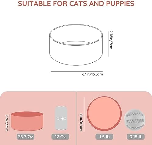 SPUNKYJUNKY 28.7OZ Ceramic Dog and Cat Bowl, Modern Cute Weighted Food Water Bowl for Replacement Pink (1 Pack) - Image 2