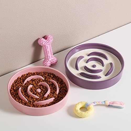 8.66 in Pink Ceramic Slow Feeder Dog Bowl for Medium and Large Breed,Pet Feeding Dog Food Water Dish Heavy Weighted,Puppy Bowl for Fast Eaters,Puzzle Slow Eating Dish Modern Cute - Image 5