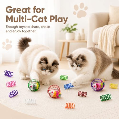Cat Toys for Indoor Cats, 4 Wire Mesh Mice & 12 Colorful Springs - Image 7