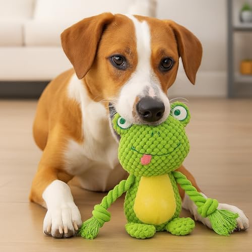 Plush Frog Dog Toy, Squeaky Interactive Tug Toy for Small Medium Dogs - Image 3