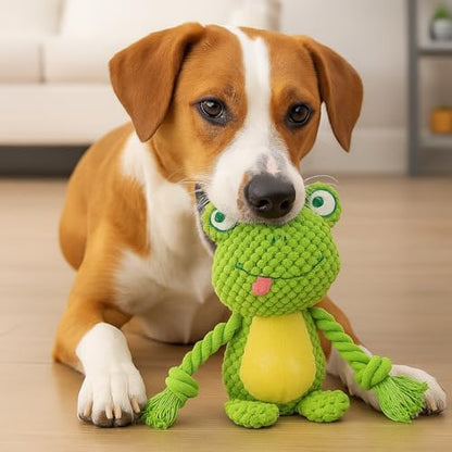 Plush Frog Dog Toy, Squeaky Interactive Tug Toy for Small Medium Dogs - Image 3
