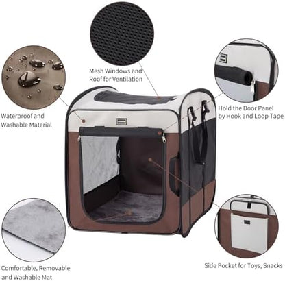 DONORO Dog Kennels and Crates for Medium Dogs, Portable Pop Up Indoor Pet Cage with Sturdy Wire Frame, Collapsible Travel Crate Soft Sided Cat Bag Escape Proof (Brown, 24.0" L x 16.0" W x 19.0" H) - Image 2