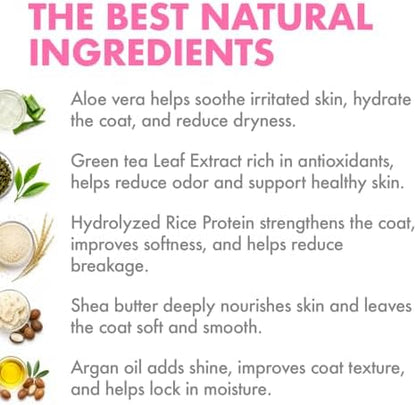 Dog Shampoo and Conditioner Set Deodorizing Deep Cleansing Shampoo with Aloe Vera + Detangling Conditioner with Rice Protein Shea Butter & Argan Oil Hypoallergenic Sulfate Free pH Balanced 2×16 fl oz - Image 6