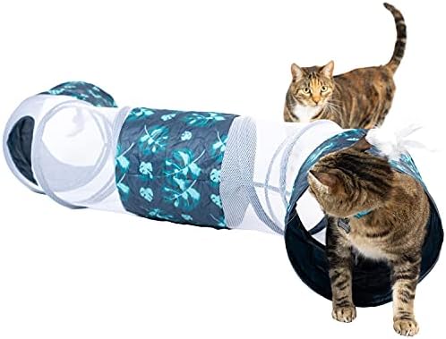 PetFusion KittyCurve Cat Tunnel, 62x10x10” (lwh) | Interactive Cat Toy Feathers, Transparent Sections, Four Entries & Exits | Hide, Play, Peak & Pounce | Great for Small Dogs | 1 Year Warr by PetFusion