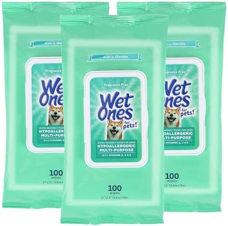 Wet Ones for Pets Hypoallergenic Dog Wipes with Vitamins, 100 Count, 3-Pk by WetOnes