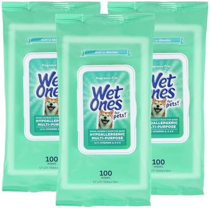 Wet Ones for Pets Hypoallergenic Dog Wipes with Vitamins, 100 Count, 3-Pk by WetOnes