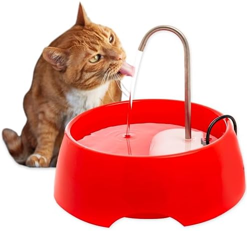 Aqua MINI Portable Pet Water Fountain - Automatic Drinking Bowl for Cats and Dogs - Stainless Steel Faucet - Replaceable Filters - Easy Cleaning - Ideal for Multiple Pets - 1.2L/42 fl oz - Red by HOME