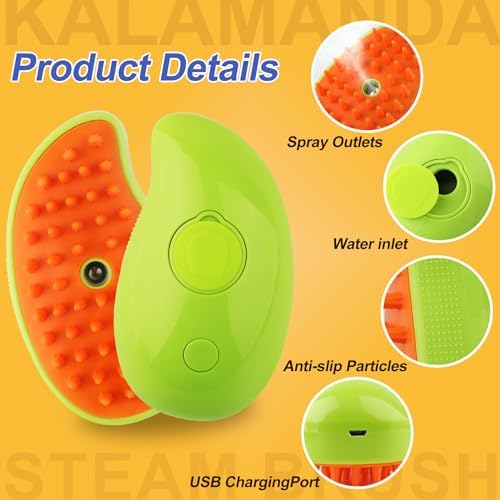 Cat Steam Brush, 3 In 1 Steamy Pet Brush, Silicone Massage Dog Hair Remover Comb, Spray Mist Grooming for Indoor Kittens (Mango Green) - Image 5