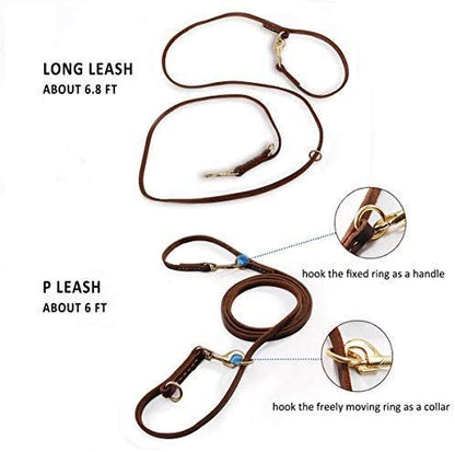 Multi Function 8ft Leather Dog Leash, Genuine Leather Leash Hands Free Dog Training Leashes for Medium and Large Dogs (8 Foot*5/8 inch, Brown) - Image 5