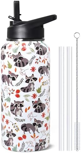 32oz Racoon Stainless Insulated Aater Water Bottle with Straw,Racoon Gym Hiking Sports Coffee Mug Cup Water Bottles,Racoon Gifts for Women,Racoon Decor Stuff Accessories by Unknown