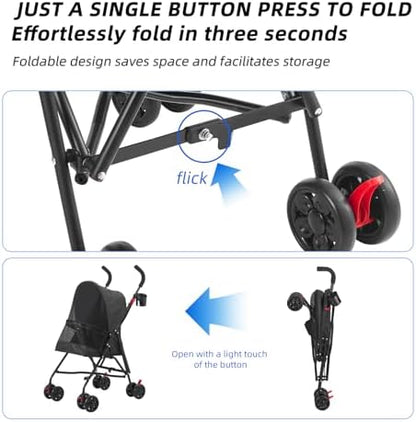 Pet Stroller Oxford Cloth Foldable Dog Strollers for Small Dogs and Cats Suitable for All Road Surfaces Wide-View Panoramic Window 4 Wheels with Brakes Portable Design, Easy to Store (Black) - Image 4