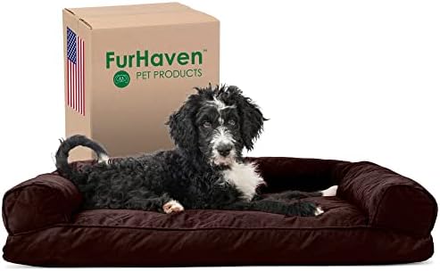 Furhaven Pillow Dog Bed for Large/Medium Dogs w/ Removable Bolsters & Washable Cover - Quilted Sofa - Coffee, Large by FurHaven