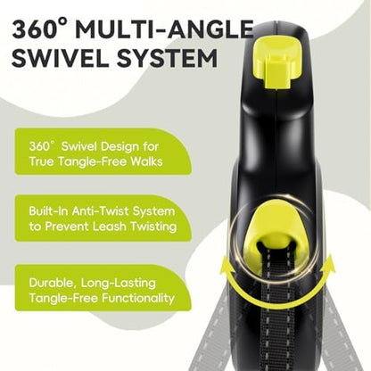 96.85ft Automatic Retractable Dog Leash, Flexi Leash Heavy Duty Anti-Tangle Reflective Nylon Tape, One-Click Brake Lock, Ergonomic Handle, 360° Swivel Hook for Medium to Large Dogs - Image 3