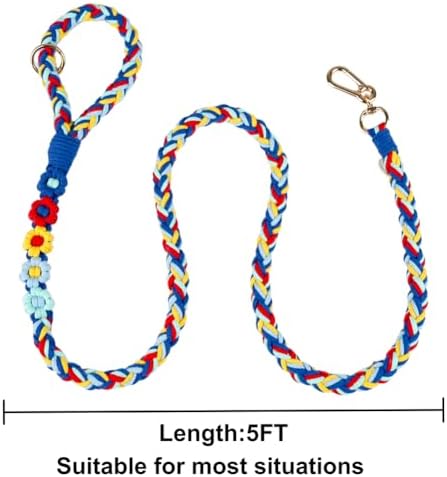 5FT Braided Cotton Rope Leash for Small, Medium and Large Dogs, Colorful Carousel - Image 5