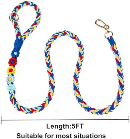 5FT Braided Cotton Rope Leash for Small, Medium and Large Dogs, Colorful Carousel - Image 5