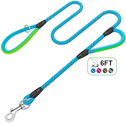 Dog Leash Heavy Duty 4/5/6ft XiaZ 2 Handles Dog Leashes for Medium Large Dogs 1/2 Inch 1000lb Strength Reflective PVC Waterproof-Handles Metal Hook Dual-Handle Rope Leash Nighttime Safety by XiaZPet