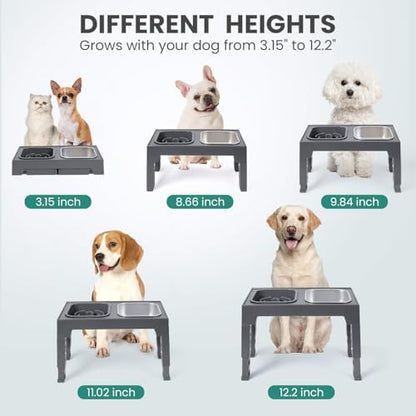 Niubya Elevated Dog Bowls, with Slow Feeder Bowl and Stainless Steel Dog Food Bowl, Raised Dog Bowls Adjusts to 5 Heights (3.15", 8.66", 9.84",11.02", 12.2") for Small Medium and Large Dogs - Image 5