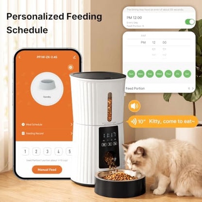 NEWBULIG Automatic Cat Feeder with APP 4L Small Dog Food Dispenser, White - Image 3