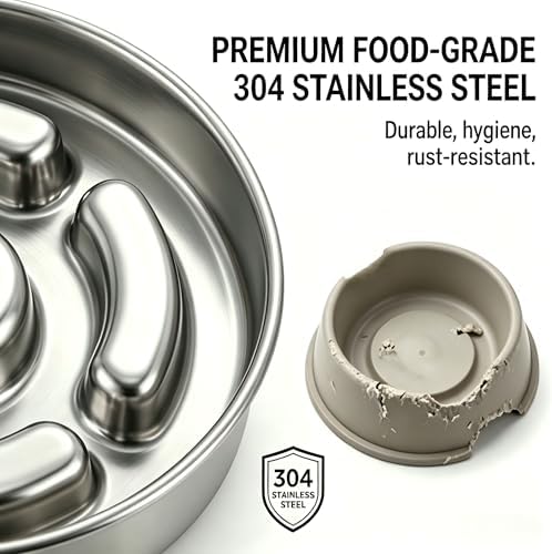 AIPERRO Slow Feeder Dog Bowl Stainless Steel, Metal Non-Slip Dog Food Bowls - Image 4