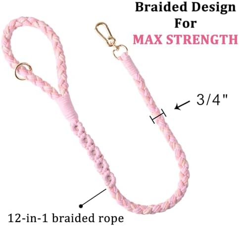 Double Dog Leash – Tangle-Free Dual Leash with 360° Swivel, Shock Absorbing Bungee, Reflective Stitching & Hand-Braided Main Rope (Supports Up to 440 lbs, Pink) - Image 3