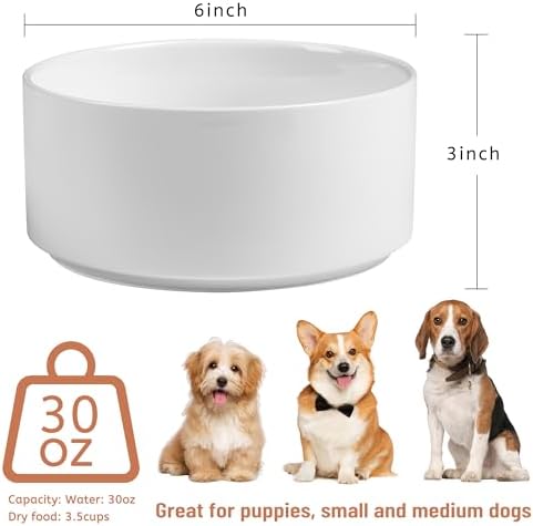 Dog Bowls, Non Slip Ceramic Dog Food and Water Bowl with Silicone Base, Heavy Pet Feeding Bowl for Puppies, Small and Medium Dogs (White+Pink, 6 Inches) - Image 2