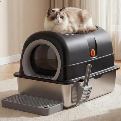 OLIXIS Stainless Steel Enclosed Litter Box with Lid, High Sided by OLIXIS