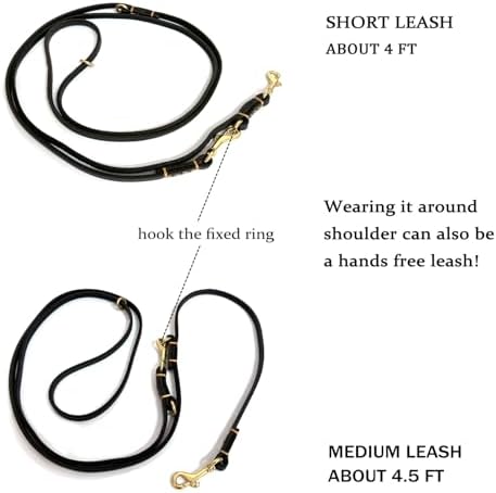 Multi Function 8ft Genuine Leather Hands Free Dog Training Leash for Puppy Small and Medium Dogs (8 Foot*3/8 inch, Black) - Image 4