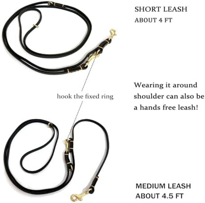 Multi Function 8ft Genuine Leather Hands Free Dog Training Leash for Puppy Small and Medium Dogs (8 Foot*3/8 inch, Black) - Image 4