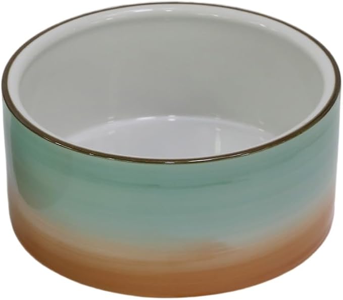 27OZ Ceramic Dog Bowl - 6 Inch Small Food Water Bowl, Heavy Non-Slip Pet Dish for Small and Medium Dogs, Food Grade Porcelain Pet Feeder Bowls, Microwave & Dishwasher Safe, Green & Orange