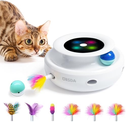 ORSDA 2in1 Interactive Toys for Indoor Cats, Timer Auto On/Off, Cat Toy Balls & Ambush Electronic Cat Mice Toy for Entertainment with 6pcs Feathers, Dual Power Supplies by ORSDA