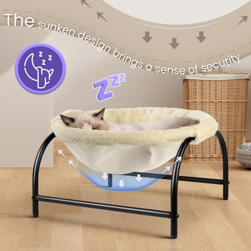 JUNSPOW Cat Bed Dog Perch Pet Hammock, 16.9in x 16.9in x 9.5in, Grey+Fur - Image 2