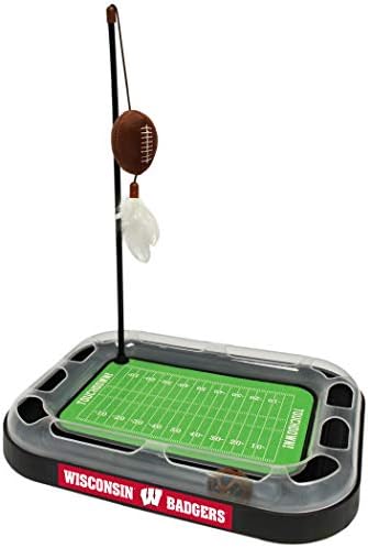 Pets First Wisconsin Badgers Football Field Cat Scratcher Toy - 5-in-1 Cat Toy with Interactive Ball & Bell, Catnip Filled Plush Football & Feathers by PETSFIRST