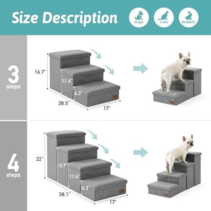 COZY KISS Dog Stairs with Storage, 22" H Wider Dog Steps, 4-Step - Image 3