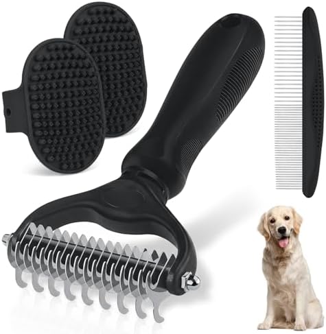 Pet Grooming Rake for Dogs and Cats - Double-Sided Deshedding Dematting Tool, 4-in-1 Undercoat Rake & Metal Comb for Long and Short Haired Pets, Reduces Shedding by 95%, 4Pack by Unknown